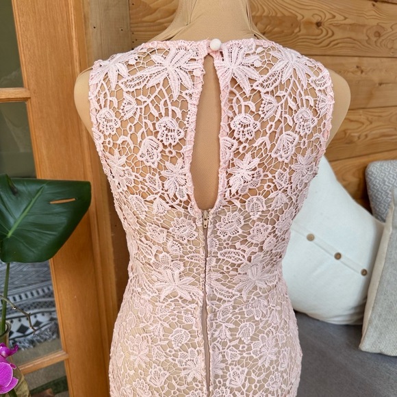 BISOU BISOU M. BOHBOT Pink Lace Overlay Midi Floral Sleeveless Sheath Dress Sz 2 - Picture 12 of 16